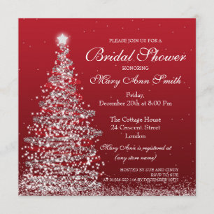 Invitación Plata nupcial del rojo de la ducha del navidad