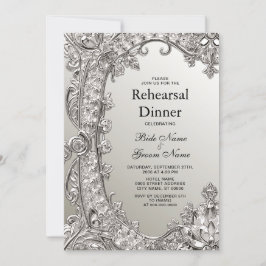 Invitación Plata Ornate Moderno Ensayo Cena