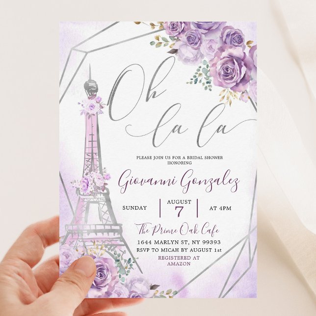 Invitación Plata Púrpura París Oh La Bridal Shower (Subido por el creador)