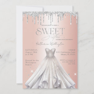 Invitación Plata Purpurina Drips Vestido Rosa Dulce de Oro 16