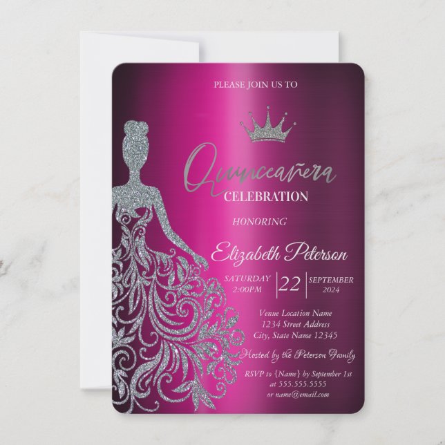 Invitación Plata Purpurina Vestido Purple Metallic (Anverso)