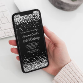 Invitación Plata Purpurinoso y Nacimiento 18 Negro