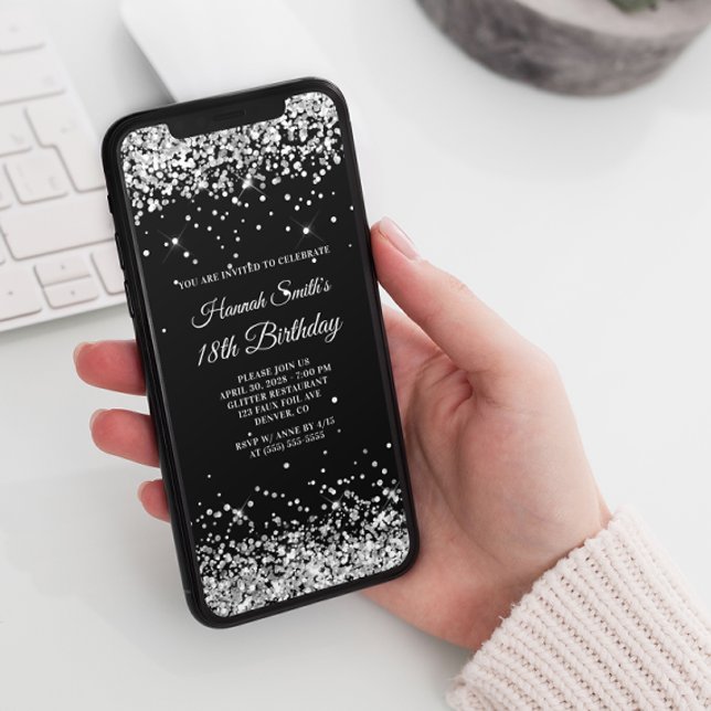 Invitación Plata Purpurinoso y Nacimiento 18 Negro (Subido por el creador)