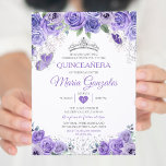 Invitación Plata Quinceañera Morada Corona Mariposa Mexicana<br><div class="desc">Quinceañera Morado y Plata Corona Mariposa Mexicana Invitación Mis Quince 15 Anos,  16 Años, </div>
