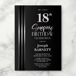 Invitación Plata Rayado de Negro Gris Cumpleaños Sorpresa 18
