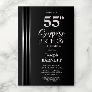 Invitación Plata Rayado Negro Gris Cumpleaños Sorpresa 55