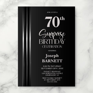 Invitación Plata Rayado Negro Gris Cumpleaños Sorpresa 70th