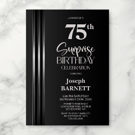 Invitación Plata Rayado Negro Gris Cumpleaños Sorpresa 75
