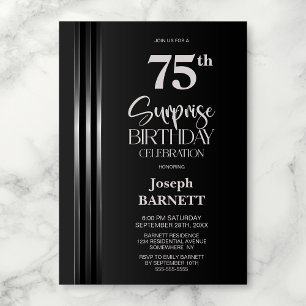 Invitación Plata Rayado Negro Gris Cumpleaños Sorpresa 75