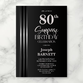 Invitación Plata Rayado Negro Gris Cumpleaños Sorpresa 80