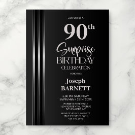 Invitación Plata Rayado Negro Gris Cumpleaños Sorpresa 90th