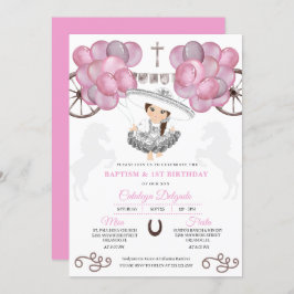 Invitación Plata Rosa Bebé Mexicano Charra Globos Bautismo