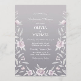 Invitación Plata rosa floral Chinoiserie Ensayo Cena