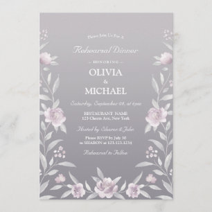 Invitación Plata rosa floral Chinoiserie Ensayo Cena