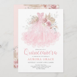 Invitación Plata Rosa Quinceañera Dress Mis Quince Años