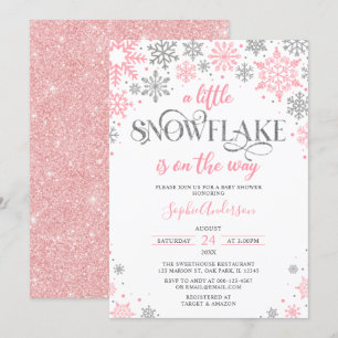 Invitación  Plata Rosa Un Pequeño Snowflake Baby Shower Invie