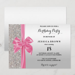 Invitación Plata rosada de seda en el 18 aniversario