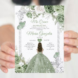 Invitación Plata Sage Green Mis Quince 15 Anos Mariposa<br><div class="desc">Invitación de Purpurina Quinceañera Sage Green Silver Crown Quince Quince 15 Anos,  Mariposa de 16 Años.</div>