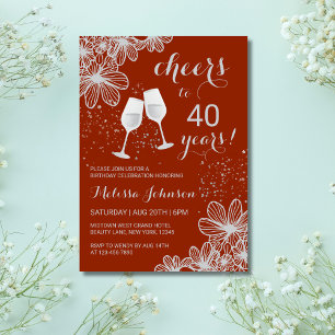 Invitación Plata Saludos Vino Floral Terracotta Cumpleaños