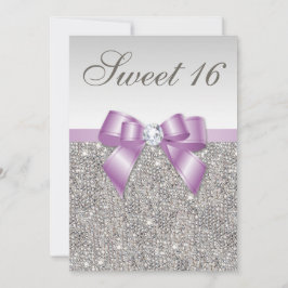 Invitación Plata Secuencias Lilac Faux Bow Sweet 16