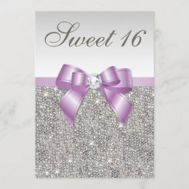 Invitación Plata Secuencias Lilac Faux Bow Sweet 16