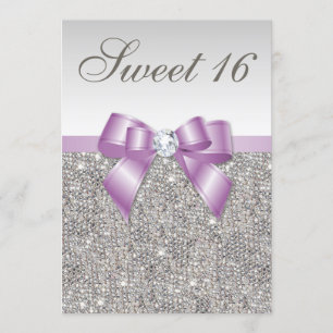 Invitación Plata Secuencias Lilac Faux Bow Sweet 16