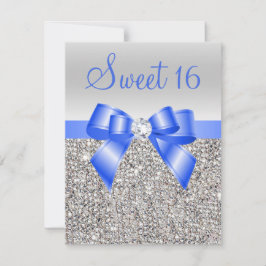 Invitación Plata Secuencias Royal Blue Bow Sweet 16