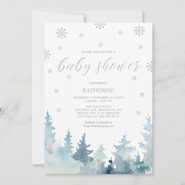 Invitación Plata | Snowflake WinForest Baby Shower (Anverso)