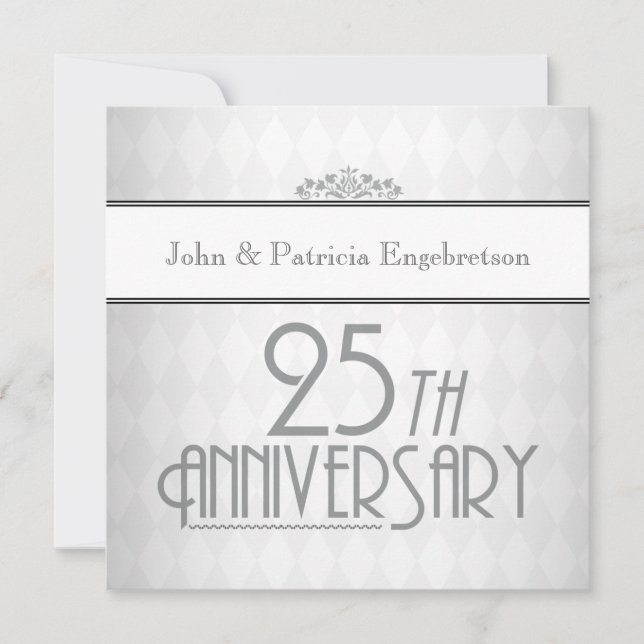 Invitación Plata Sofisticada Aniversario de Bodas número 25 (Anverso)