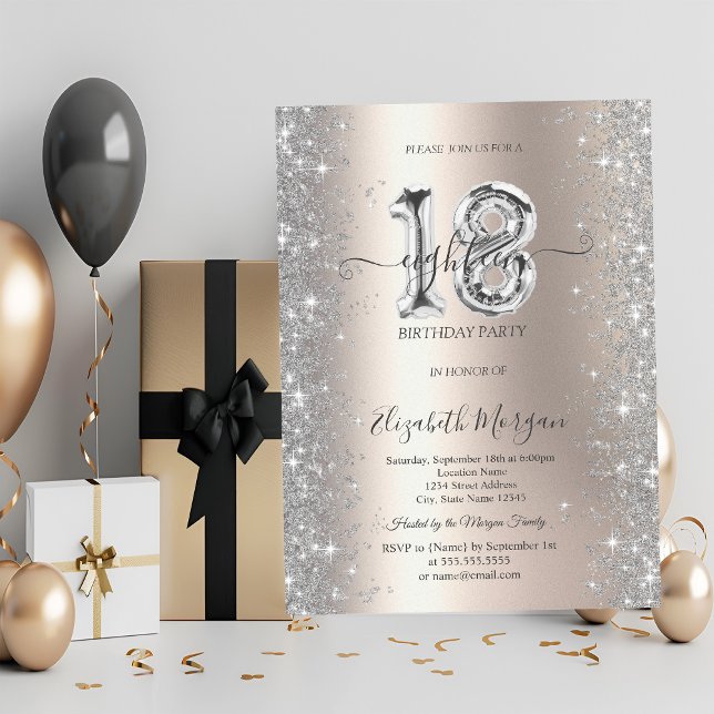 Invitación Plata Sparkle Diamonds Marfil 18 cumpleaños (Subido por el creador)