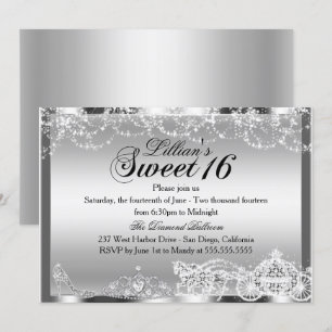 Invitación Plata Sparkle Princess Tema Dulce 16 Invite
