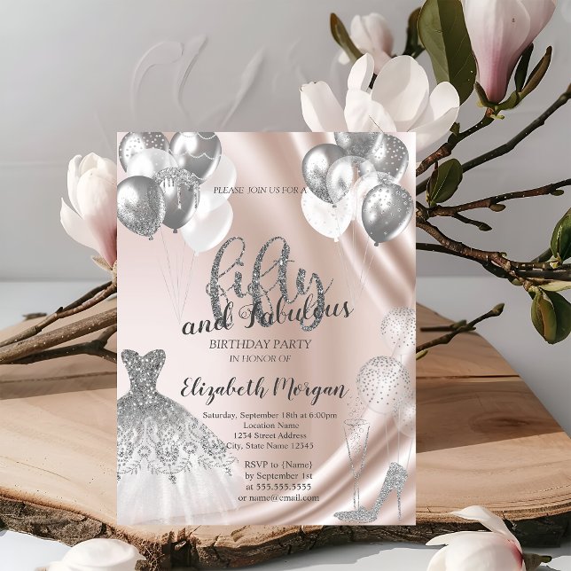 Invitación Plata Tos Altos Vestidos Globos 50 cumpleaños (Subido por el creador)
