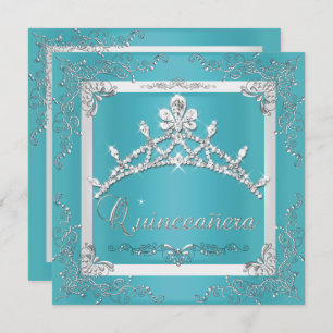 Invitación Plata turquesa Tiara Quinceanera 15º cumpleaños