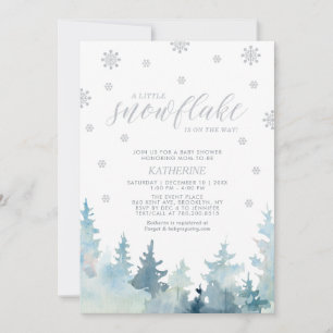Invitación Plata   Una pequeña ducha de bebé de copo de nieve