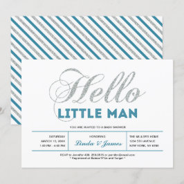 Invitación Plata, Verde Acuático | Tipografía Moderna Baby Sh