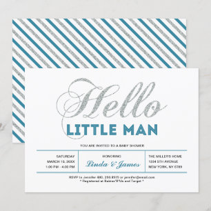 Invitación Plata, Verde Acuático   Tipografía Moderna Baby Sh