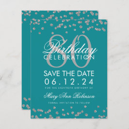 Invitación Plata Verde azulada 80 cumpleaños fecha de reserva