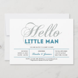 Invitación Plata, Verde azulada | Moderna Typography Boy Baby