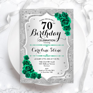 Invitación Plata Verde Elegante Floral 70 cumpleaños