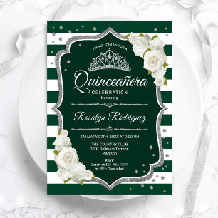 Invitación Plata verde esmeralda Blanco Elegante Quinceanera