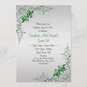 Invitación Plata verde ordenada con dulce plateado 16