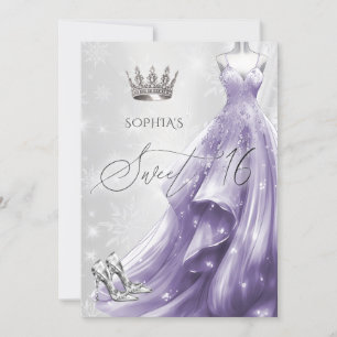 Invitación Plata Vestido morado Copos de nieve Dulce de Invie