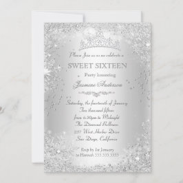 Invitación Plata Winter Wonderland Sweet 16 Tiara