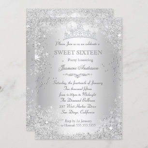 Invitación Plata Winter Wonderland Sweet 16 Tiara