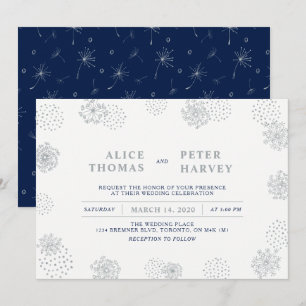 Invitación Plata y Azul Marino   Ceremonia de Boda Chic Moder