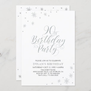 Invitación Plata y blanco 90.ª fiesta de cumpleaños de la f