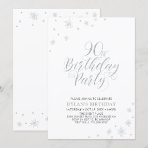 Invitación Plata y Blanco Fiesta de cumpleaños de la 90ª fo