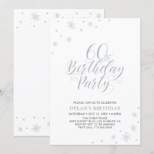 Invitación Plata y Blanco   Fiesta de Cumpleaños Moderna y Ch