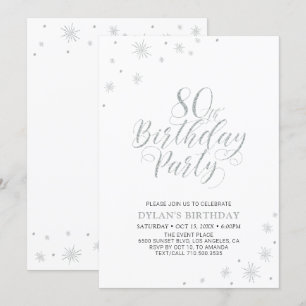 Invitación Plata y Blanco Fiesta de cumpleaños número 80 co