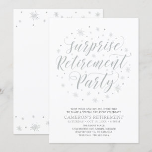 Invitación Plata y Blanco   Fiesta de Jubilación Sorpresa Mod